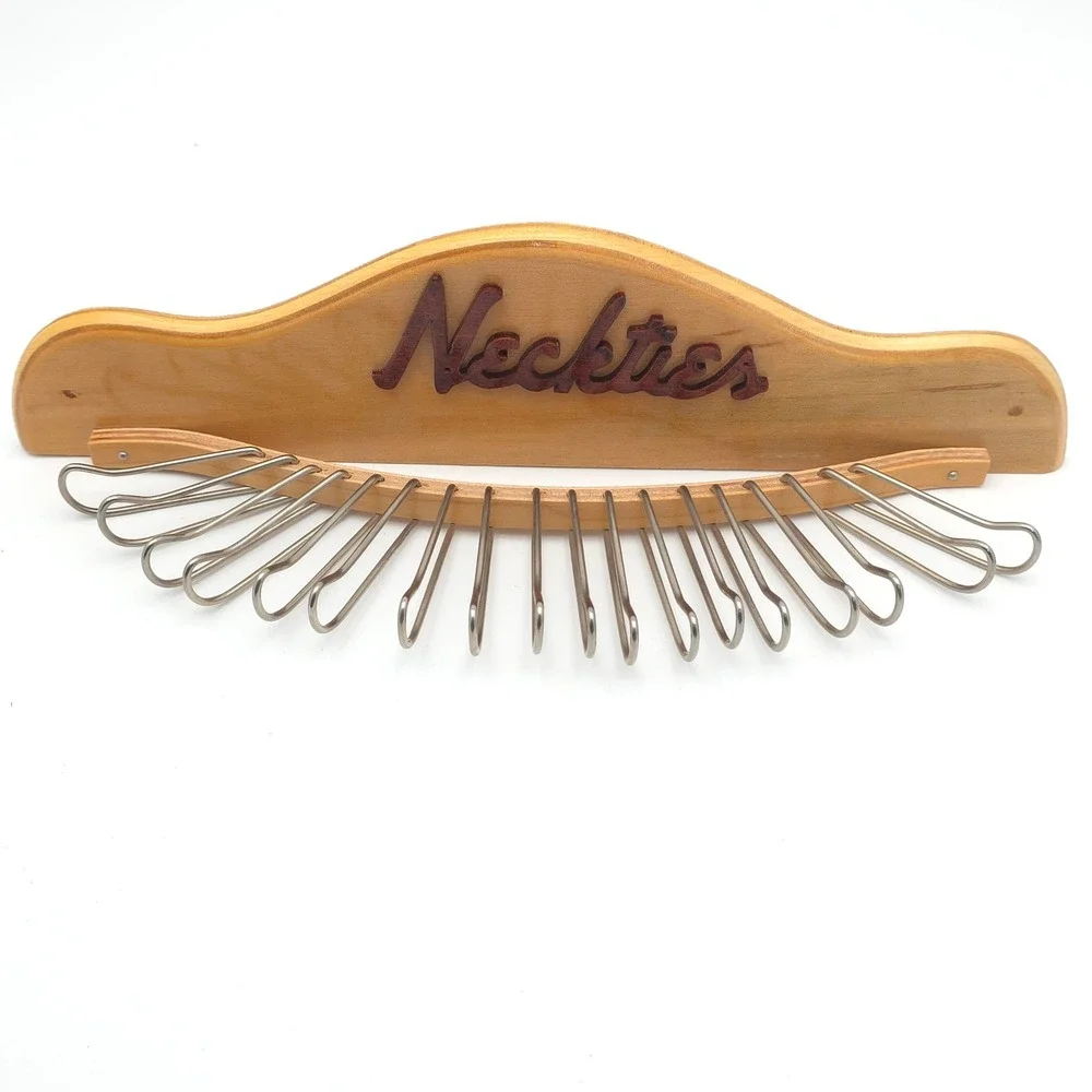 Vintage Wood Necktie Rack Wall Mount 18 Loops Mid Century Organizer Retro 50s 60